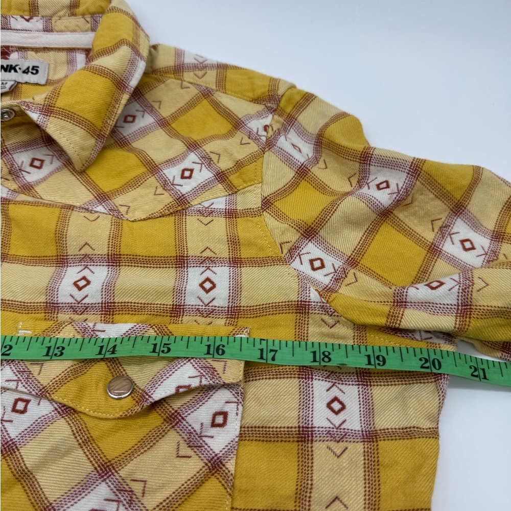 Rank 45 Women's Yellow and Red Plaid Button Down, Pearl Button Shirt, Size Med - Picture 5 of 10
